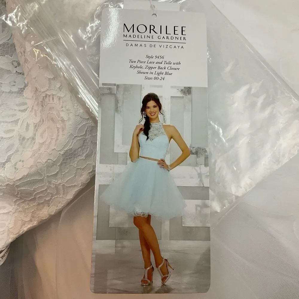 NEW MORILEE 9456 DAMAS DE VIZCAYA white 2 pieces set tulle lace mini dress 6